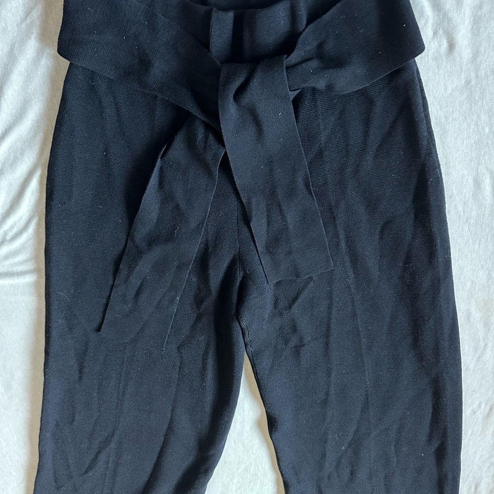 Club Monaco Black Wide-Leg Tie-Waist sweater cullotes knit Pants XS - Picture 2 of 12